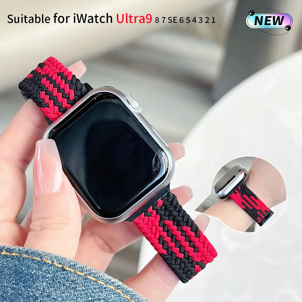 

Slim nylon magnetic strap for Apple Watch Model 44mm 45mm 41mm 40mm 49mm 42mm 38mm strap iWatch Series Ultra 2 SE 9 8 7 6 5 4 3