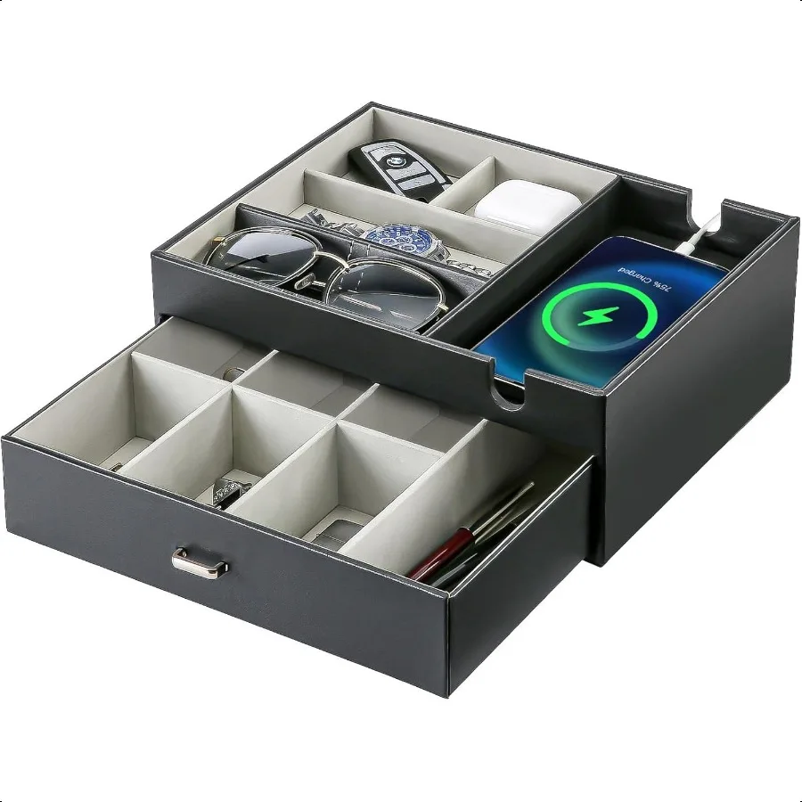 procase-regalo-per-la-festa-del-papa-vassoio-valet-a-2-strati-organizzatore-per-comodino-vassoi-per-catchall-con-dump-edc-con-stazione-di-ricarica-del-telefono-drer-top