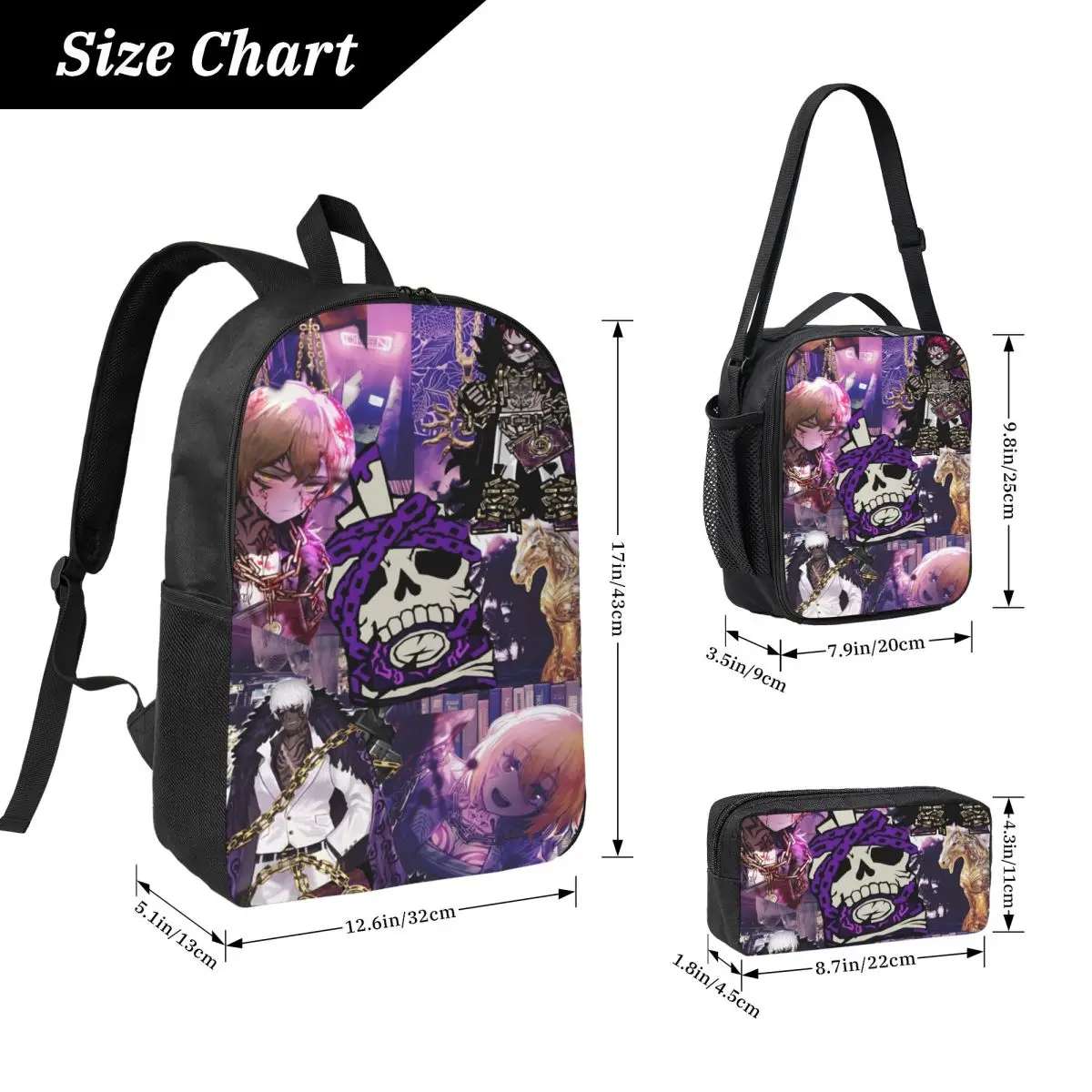 3Pcs Limbus Company Games School bags Set for Girls Boys Pen Bags Backpack Sets with Lunch Box For School Students Daypack