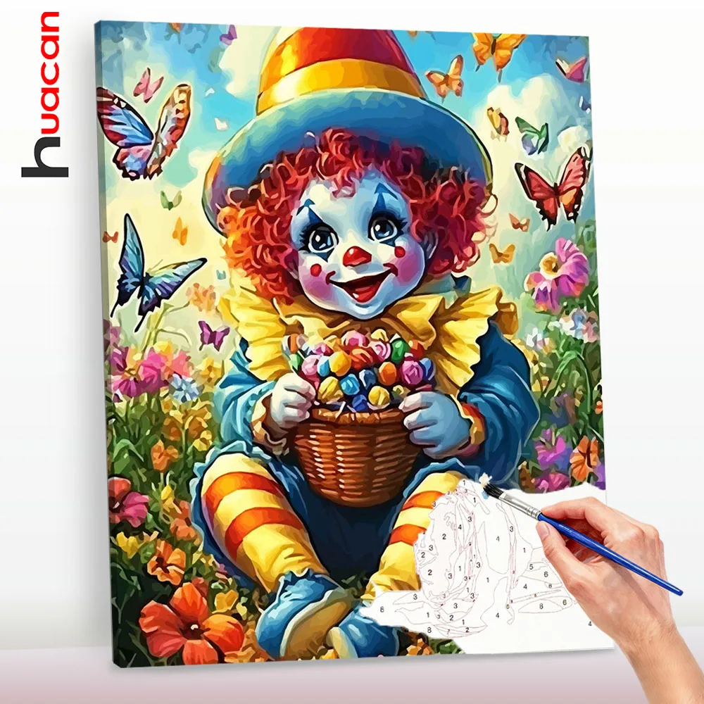 Huacan DIY Paint By Numbers Canvas Painting Kits Cartoon Clown Wildflower Meadow Art Pictures By Number Gift Home Decoration