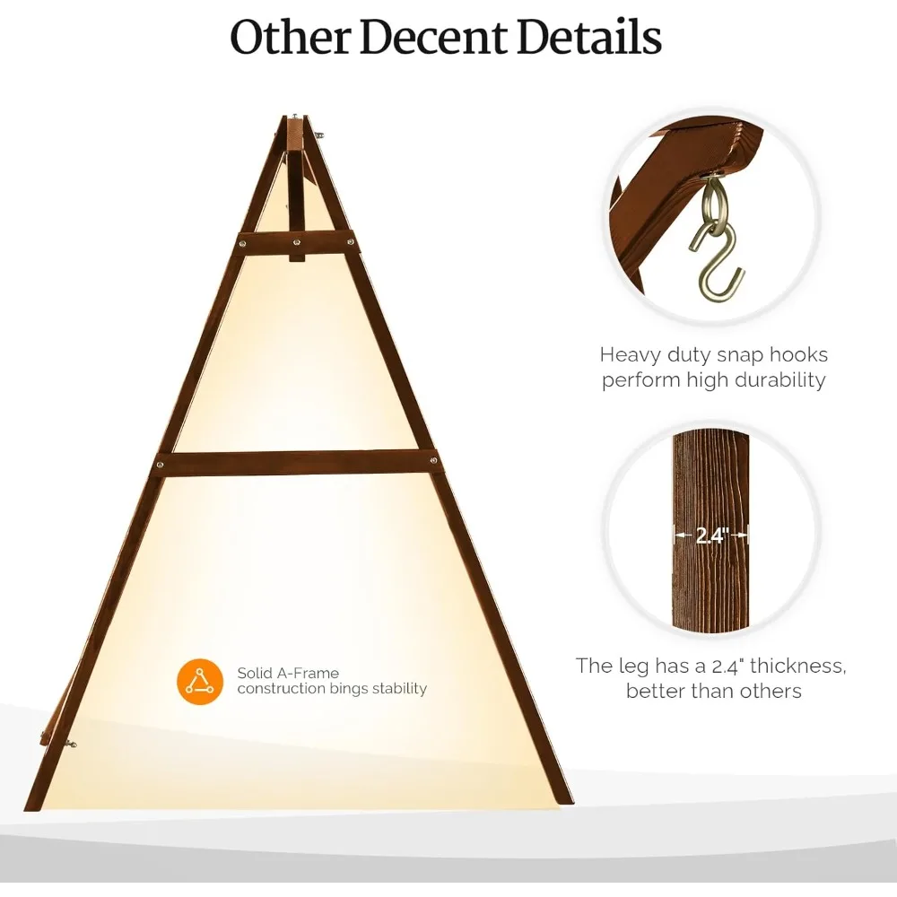 โครงไม้แขวนชิงช้าแบบ Heavy Duty รับน้ำหนักได้ 660 ปอนด์ พร้อมแผ่นเชื่อมต่อด้านล่าง, ขาตั้งรูปตัว A แบบอัพเกรดสำหรับชิงช้าระเบียง, ชิงช้ากลางแจ้ง