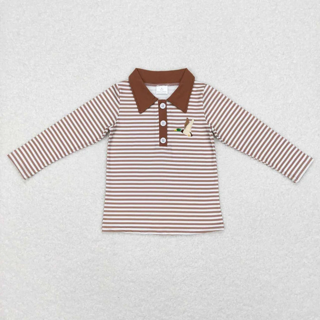

Embroidery Mallard Stripe Buttons Boy Shirt Top