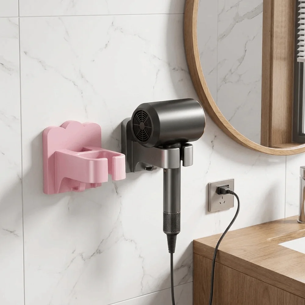 Practical Plastic Hair Dryer Holder Punch Free Space Saving Hair Dryer Rack Wall-Mounted Blower Holder Dormitory