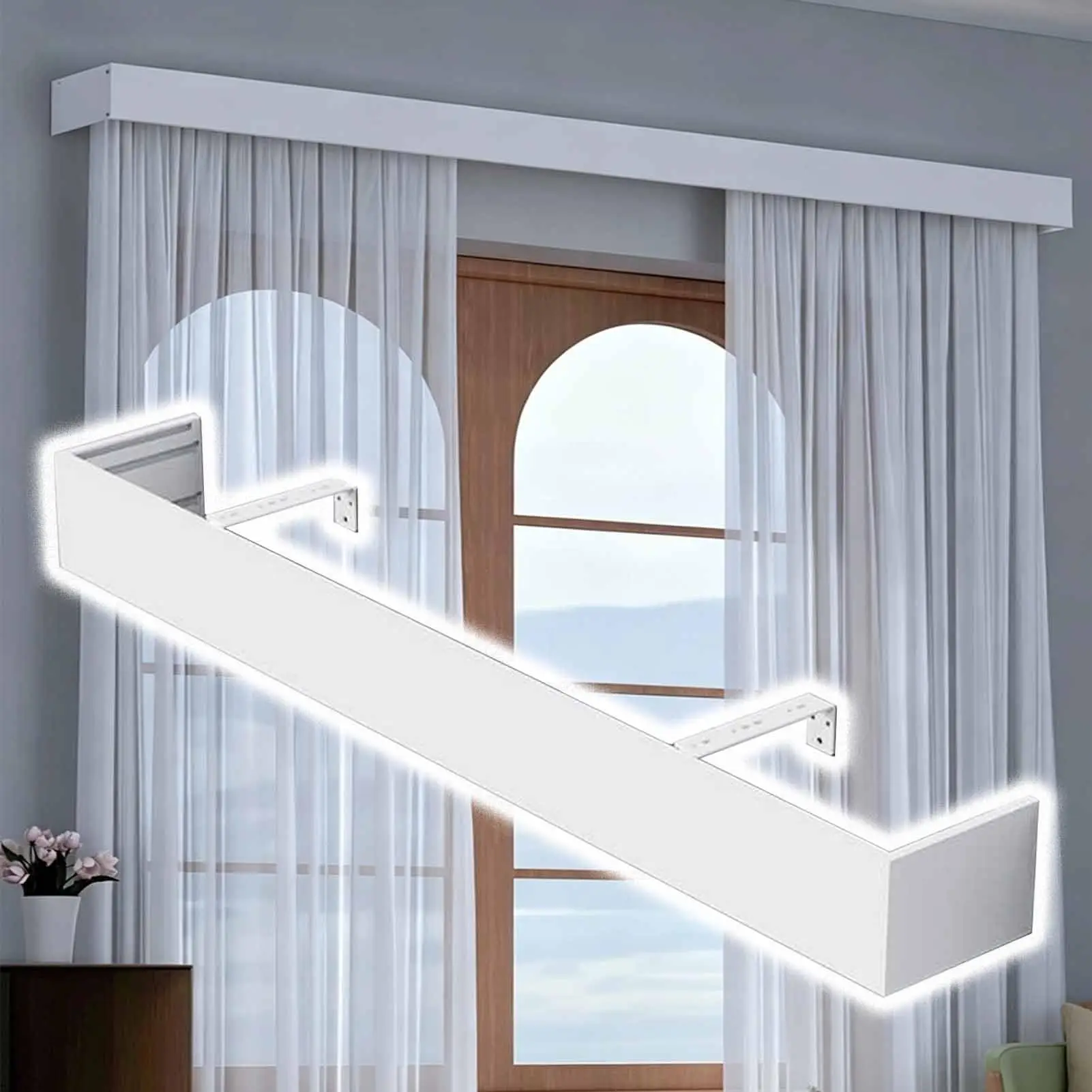 Decorative Curtain Pelmet Panel Extra Long, Wall Mounted Window Cornice Box White, Metal Cornice Boards for Curtains