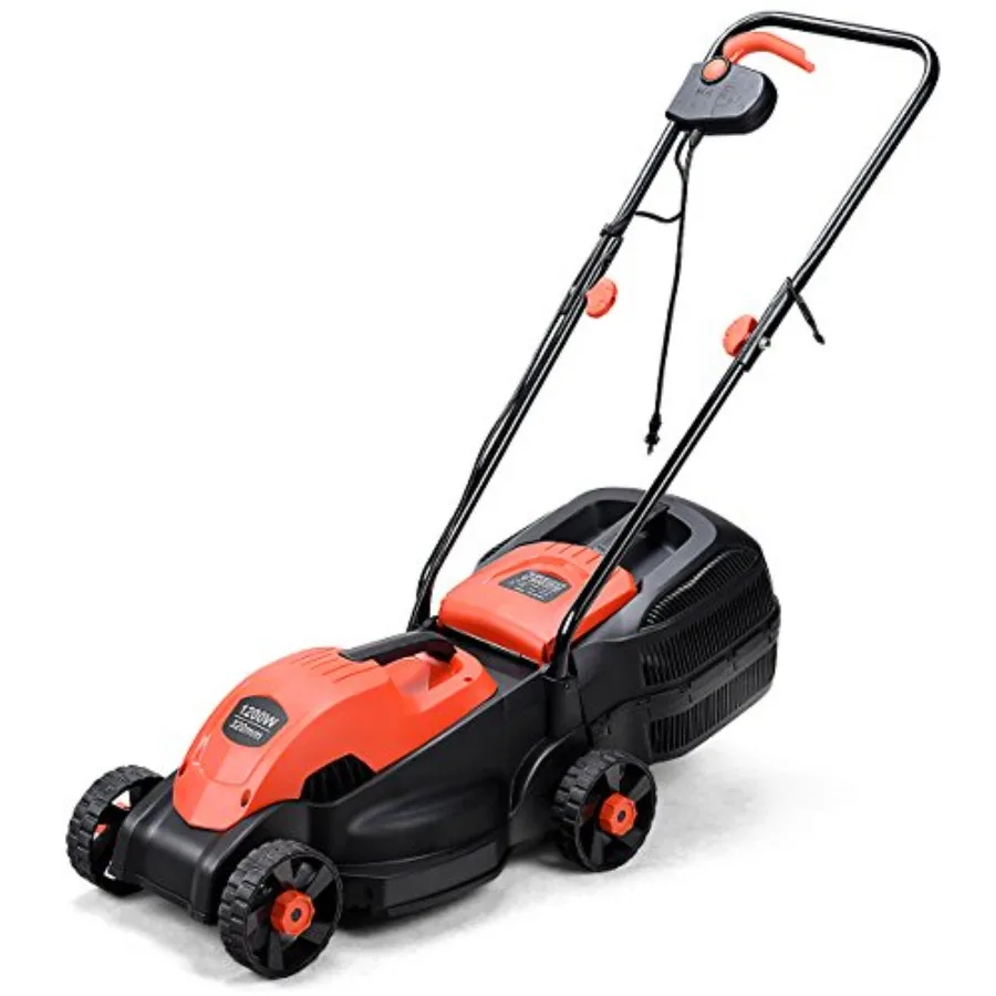 Lawn Mower 13 Inch 2-in-1 Electric Lawn Mower with Grass Collection Bag Folding Handle Adjustable Cutting Height Corded Push La