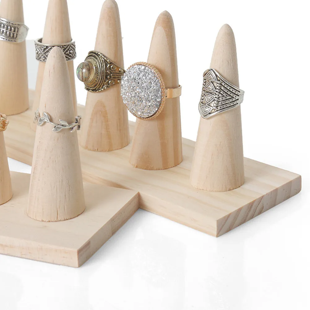 

Solid Wood 5 Rings Jewelry Holder Cone Shape Organizer Display Rack for Home Bedroom Bathroom Storage Decoration Gift