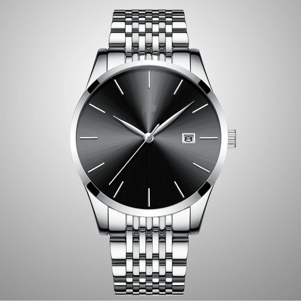 

Men Quartz Watch with Calendar Display Water Resistant Wristwatch Business Design Precise Timekeeping Steel Strap