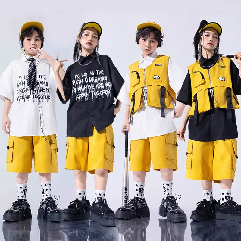 

Hip Hop Dance Costumes For Girls Loose T-Shirt Shorts Streetwear Boys Jazz Performance Stage Rave Clothes