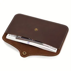 1pc Top Layer Cowhide Long Pouch Men's Casual Portable Coins Purse Durable Card Holder with Large Capacity