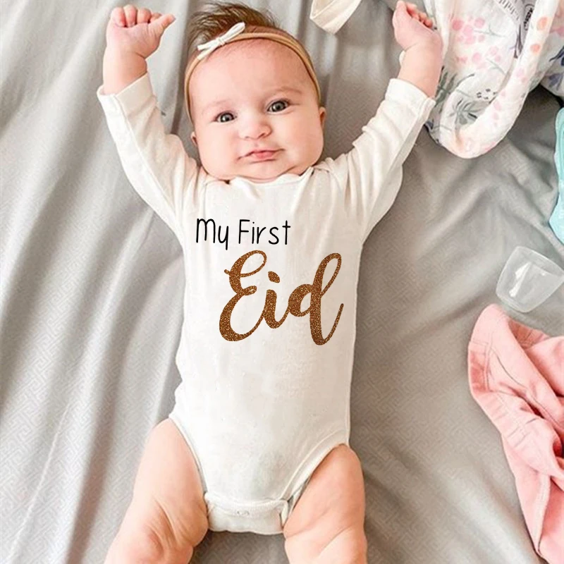 My First Eid Print Newborn Infant Clothes festive party Baby Toddler Jumpsuits Boys Girls Long Sleeve Bodysuits Ramadan Outfits