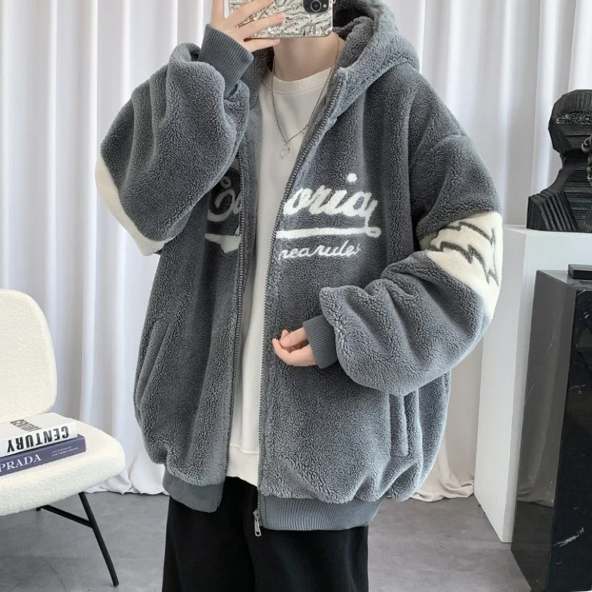 

Мужская зимняя куртка с капюшоном из овечьей шерсти, теплая и удобная хлопковая одежда, свободный крой, модное зимнее пальто, эксклюзивно онлайн