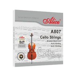 Alice A807 Cello Strings Braided Steel Core Ni-Al / Ni-Cr Alloy Winding Full Set For 4/4 Cello Performance Using Cello Strings