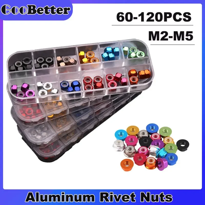 

60/120PC M2 M3 M4 M5 Rivet Nut Colorful Aluminum Alloy Flange Nuts Nylon Hex Insert Lock Locknuts Self-Locking For RC Model Part