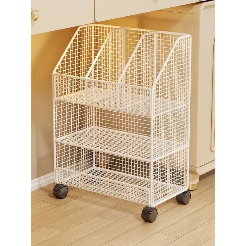 Bookshelf under Desk Shelf Classroom Movable Book Storage Student Desk Side Floor Trolley with Wheels Layered