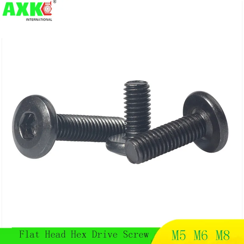 [M5 M6 M8] Black Hypotenuse Flat Head Hex Drive Screw Down Side Furniture Screws