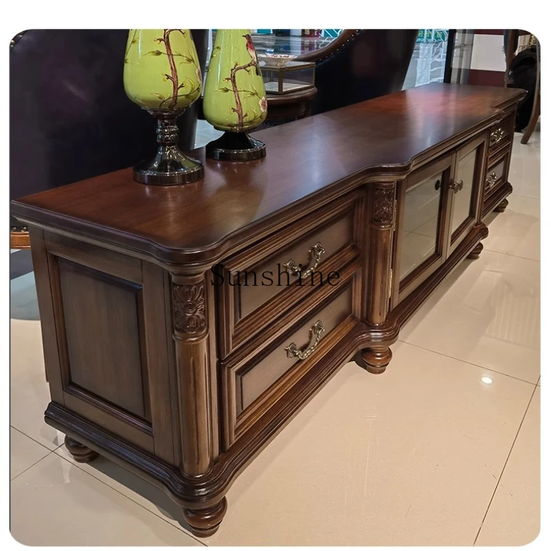 

American TV cabinet solid wood coffee table group living room suite furniture simple