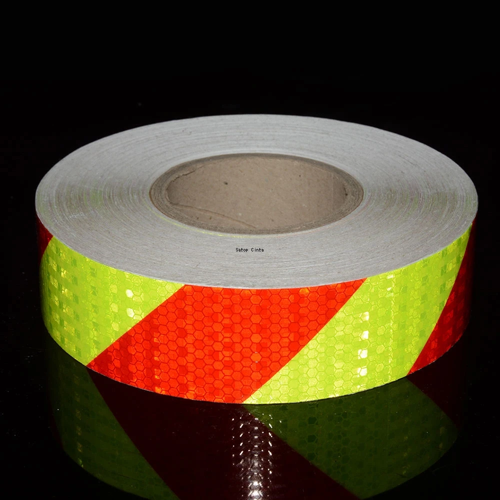 5 cm * 10 m fluoreszierendes reflektierendes Klebeband für den Außenbereich, wasserdicht, Pfeil-Twill, Auffälligkeitsreflektoren, Gefahren, Vorsicht, selbstklebender Sicherheitsaufkleber