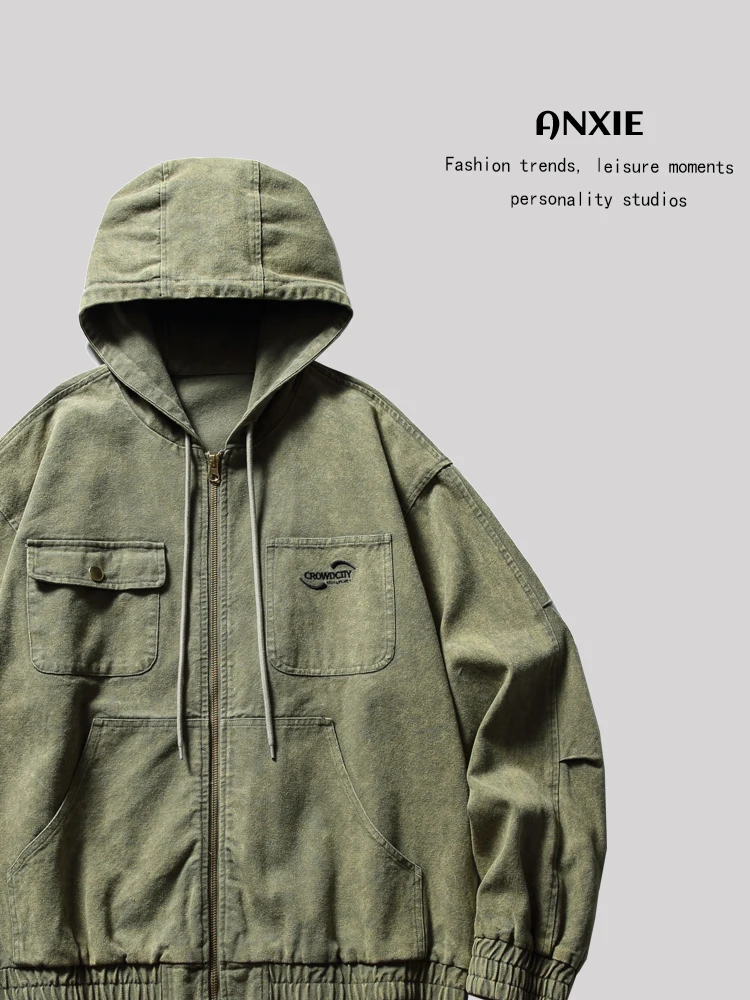 

ANXIE Waed Denim Hoodie Jaet Trendy Small ence Design Spring Autumn Loose Fit Open Cardigan for Teens