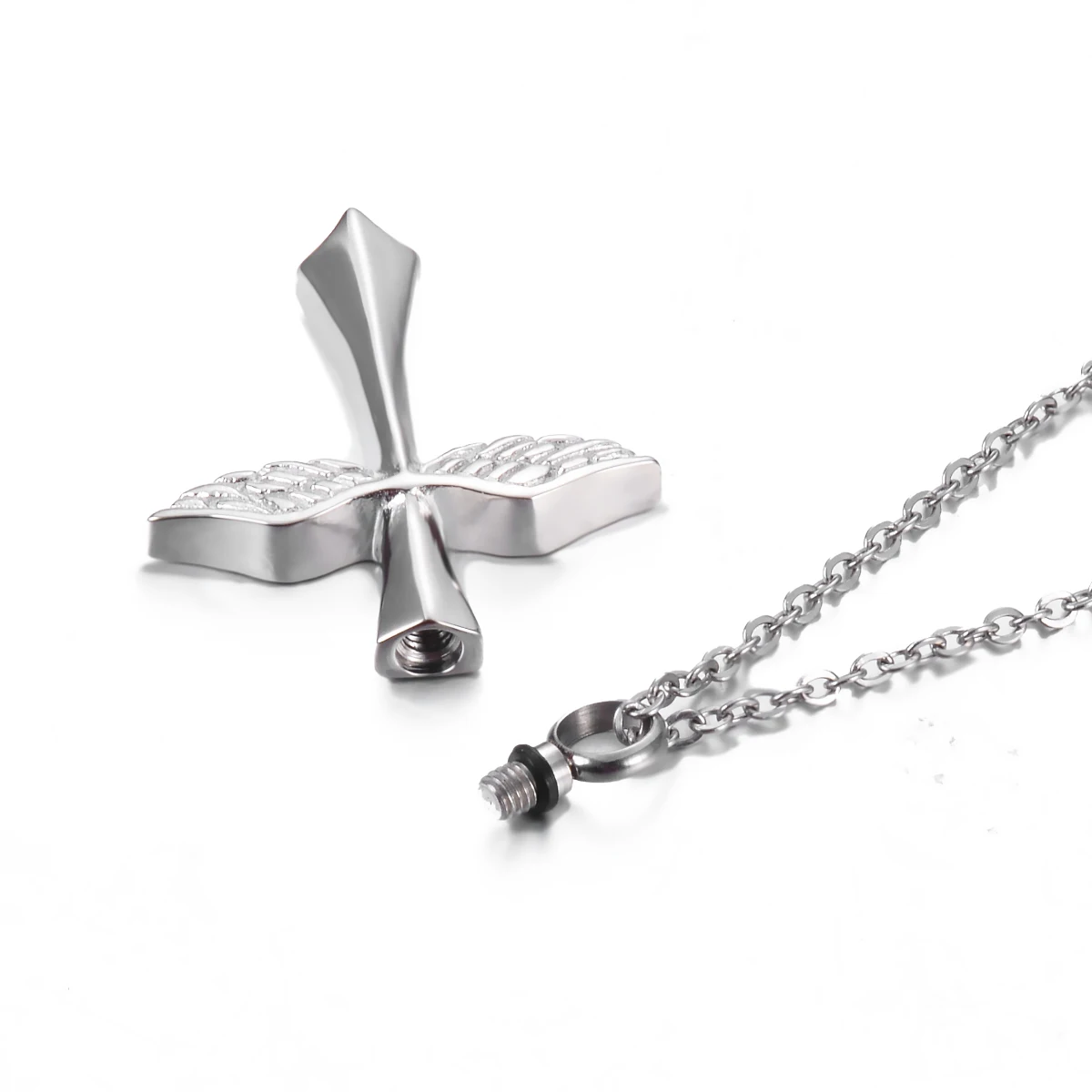 Funeral Angel Wings Cross Memorial Necklace Stainless Steel Urn Pendant Necklace For Ashes Cremation Keepsake Jewelry