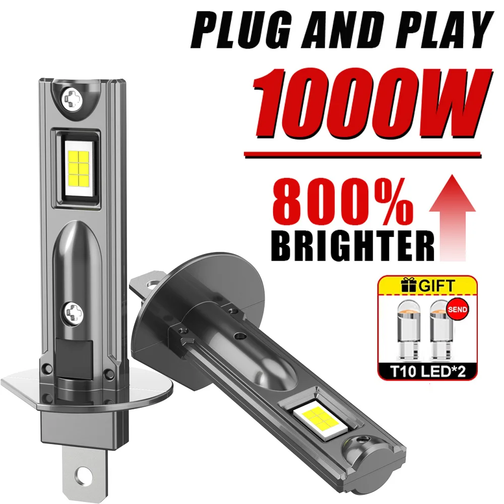 

H1 Светодиодная фара 1000 Вт дальнего ближнего света Canbus Противотуманная фара Мини 1: 1 Размер 9084 CSP Plug and play Беспроводная безвентиляторная супер яркая лампа