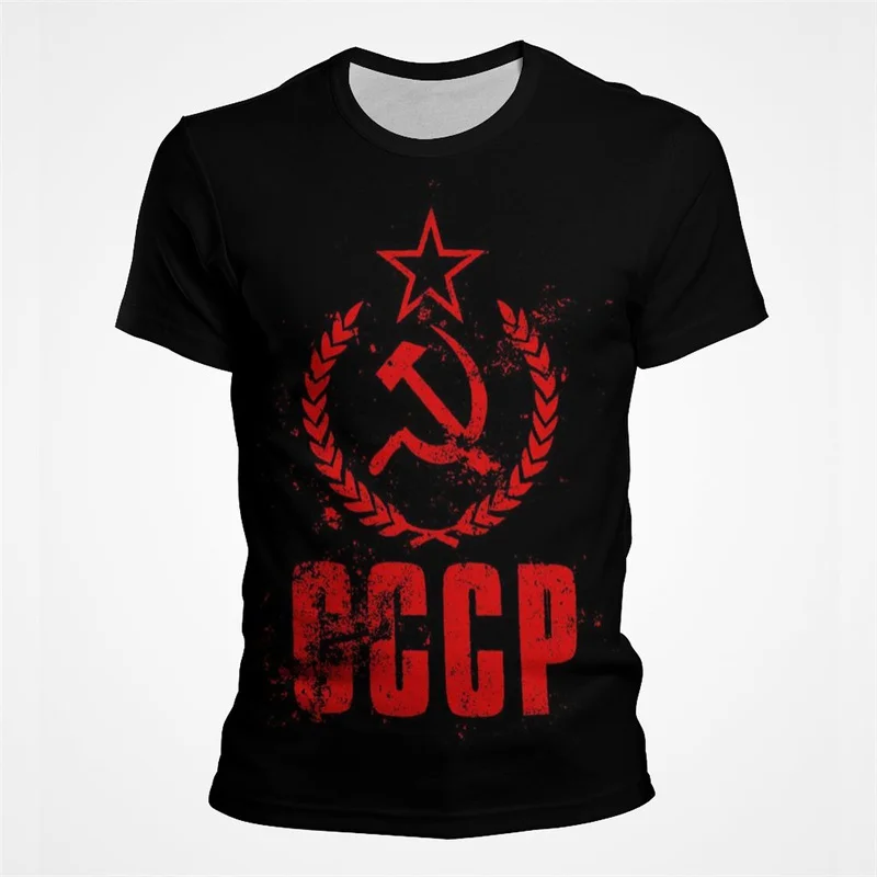 Mens T-Shirt Summer CCCP Russian T Shirts Men USSR Soviet Union Man Short Sleeve Tshirt Moscow Mens Tees European Size 100-4XL