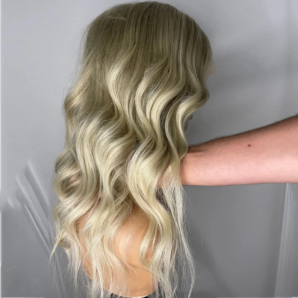 Light Ash Blonde Full Lace Wigs Balayage Highlights Loose Wave Wig 100% Virgin Human Hair 13x6 Lace Frontal Wig HD Transparent