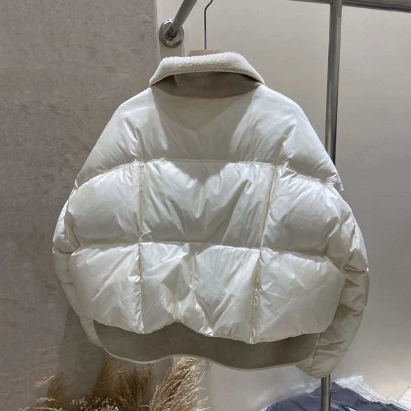 패션 양털 혼방 라펠 칼라 패딩 재킷 여성용 기품 있는 다용도 두꺼운 따뜻한 외투 2025 여성 겨울 코트