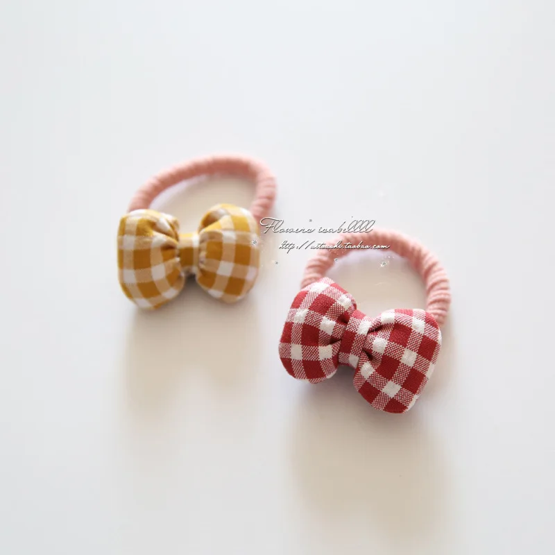 Kids Hair Bows Set 1PC Floral Beige Pink Fabric Elastic Ties No Tangle Hair Accessories for Toddler Girls