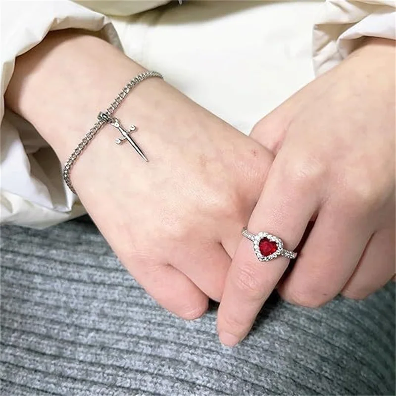 2 stücke Schwerter Herz Anhänger Halsketten für Frauen Männer Kühlen Punk Herz Passenden Halsketten Paar Freundschaft Mode Schmuck Geschenk – Detail 7