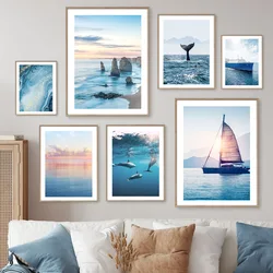 Travel Sunset Beach Sea Sailboat Whale Dolphin Nordic Poster Wall Art Print Canvas Painting Wall Pictures Living Room Home Decor