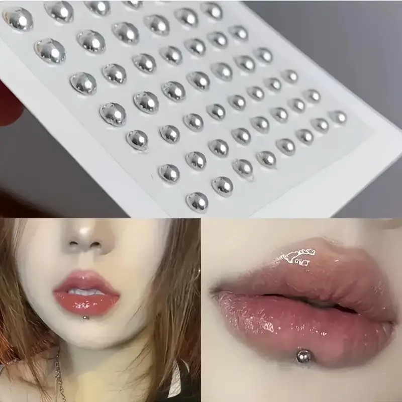 2Pcs Waterproof Reusable Fake Lip Nail Eyebrow Non Piercing Lip Nails Sticker Selfadhesive Nose Ring Body Belly Button Jewelry - view 2
