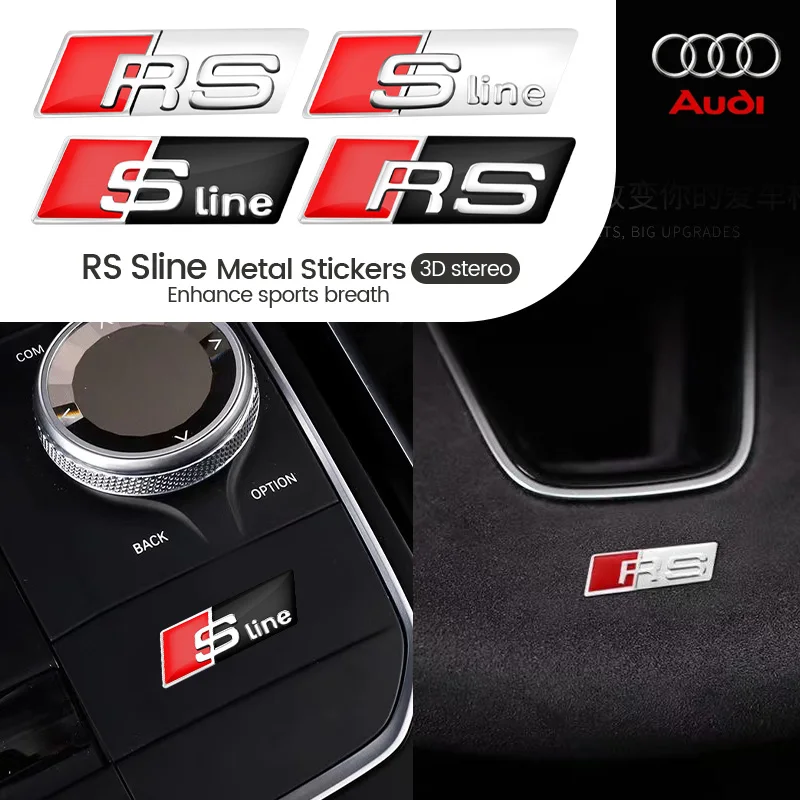 For Audi S Line A3 A4 A5 A6 A7 A8 Q3 Q5 RS3 RS4 RS5 S3 S4 S Car 3D Aluminum Sline RS Logo Car Steering Wheel Sticker Accessories