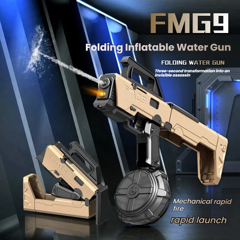 FMG9 Faltbare Submachine-Gun-Wasserpistole: 3-Sekunden-Verwandlung, unsichtbarer Assassine, elektrisches Hochdruck-Spritzspielzeug mit großem Wasservorrat