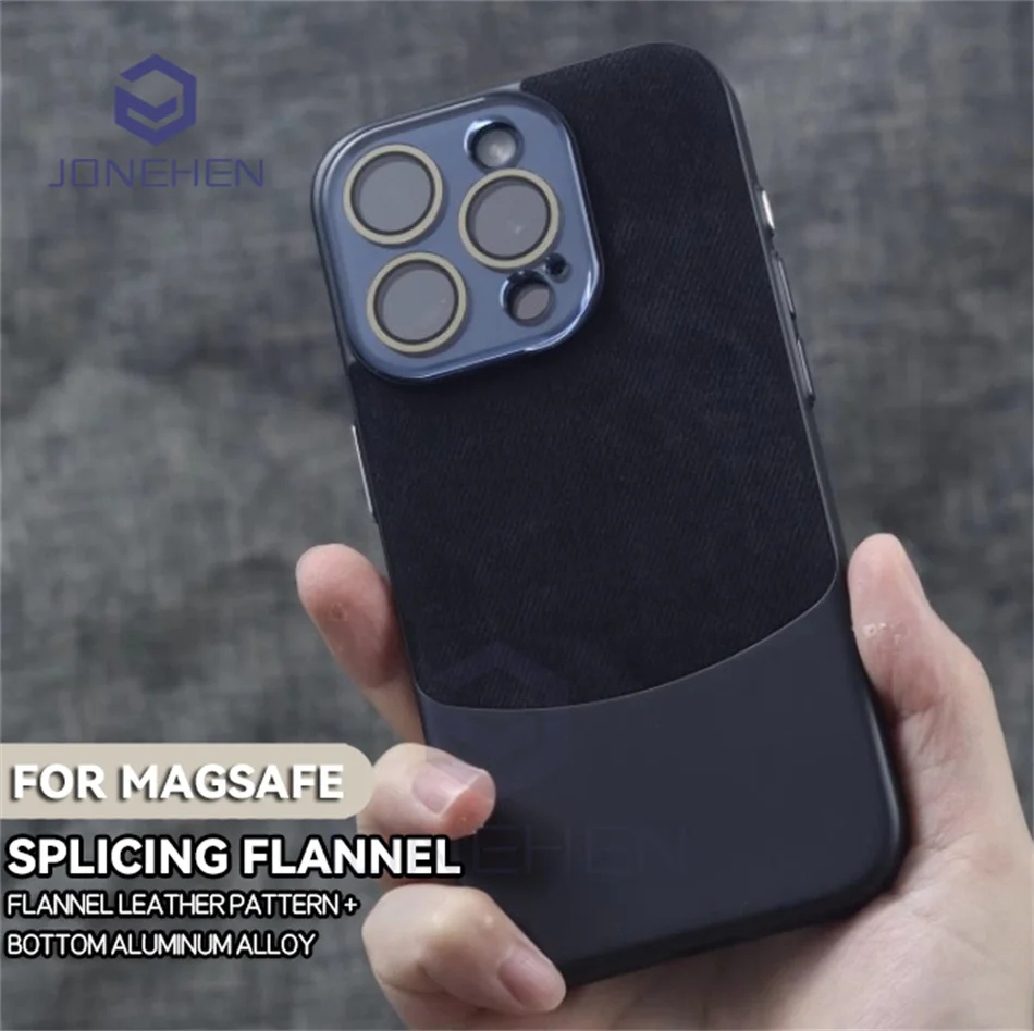 

For Magsafe Magnetic Crystal Lens Protecion Case For iPhone 15 Plus 14 13 12 Pro Max Luxury Splicing Leather Shockproof Cover