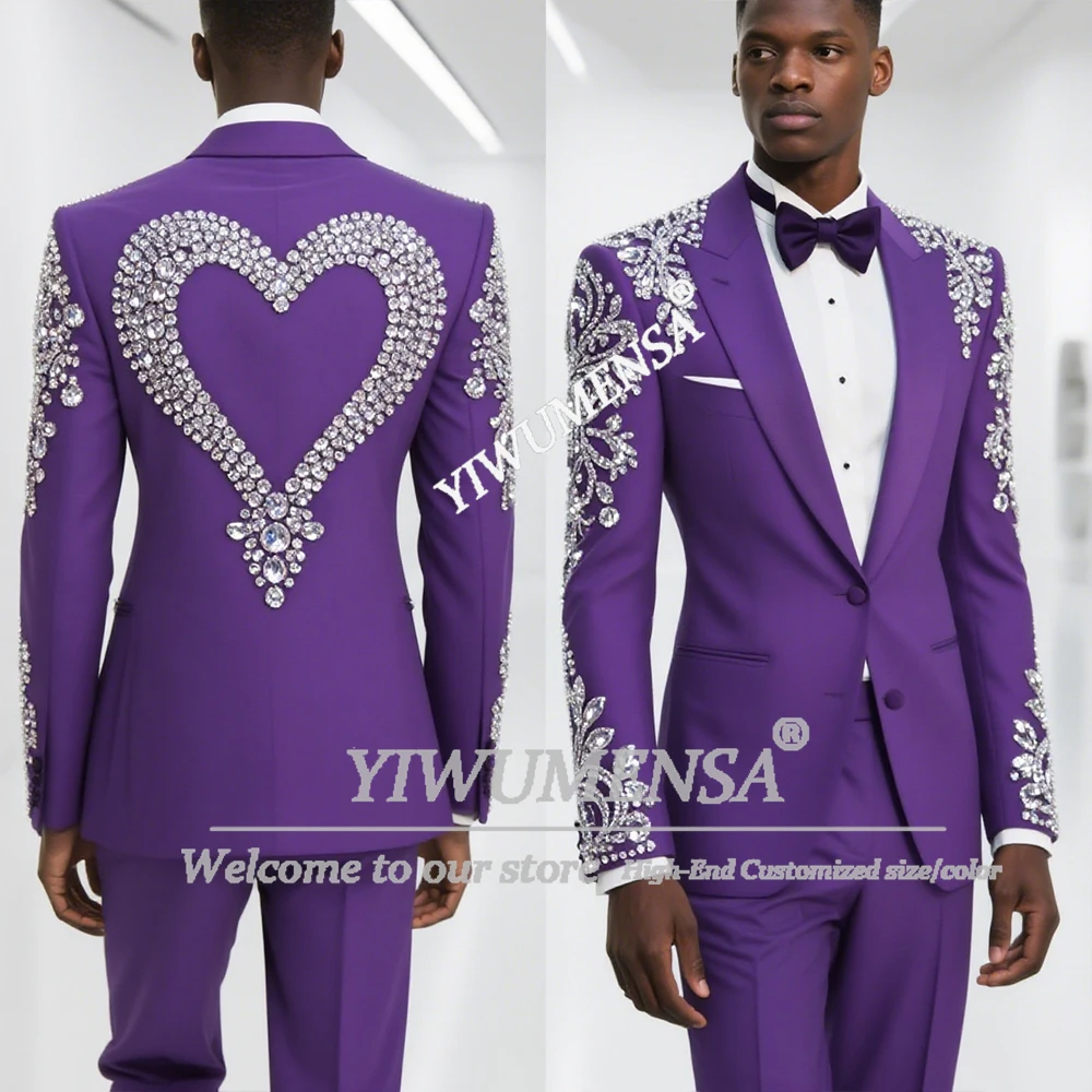

Male Fashion Suit Men 2 Pieces Sets Diamond Beaded Groom Wedding Tuxedos Customized Single Breasted Jacket Pants 2 Piece Outfits
