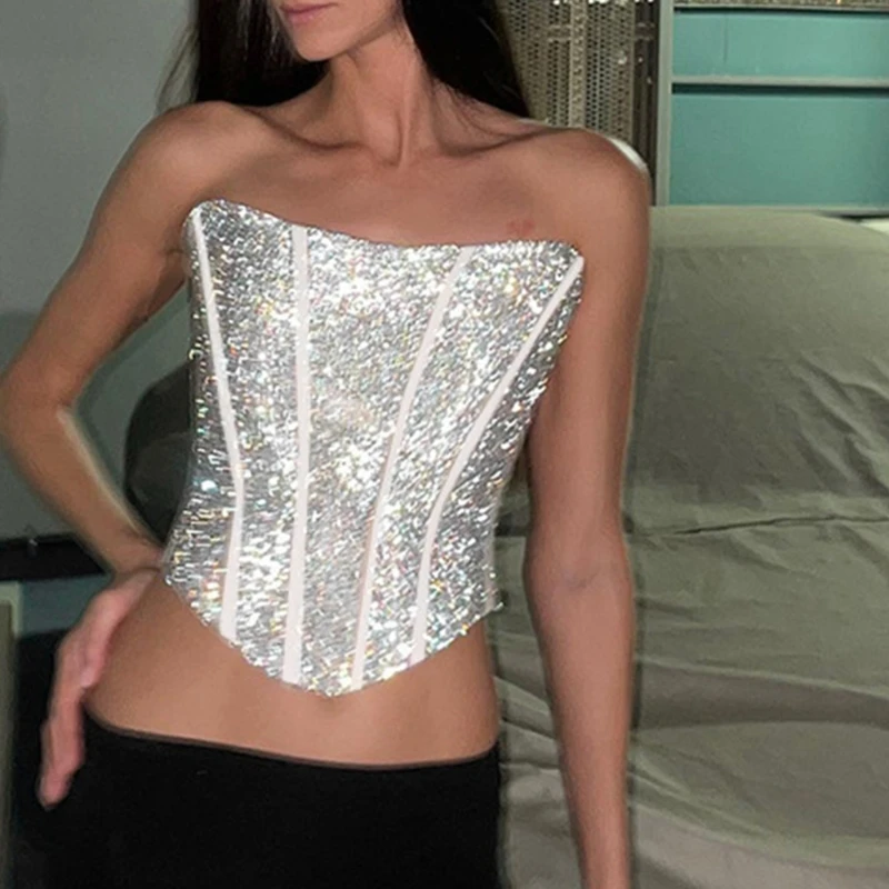 여성을위한 스트레치 코르셋 나이트 클럽 코르셋 연회 드레스 장식을위한 셀프 타이 로프와 패션 여성 Strapless 조끼