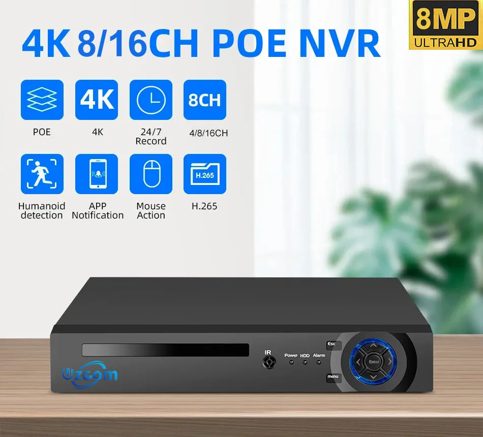 4CH 10CH 16CH POE NVR H.265+ IP Security Surveillance CCTV System 5MP 8MP 4K Audio Video Recorder with Face Detection for Home