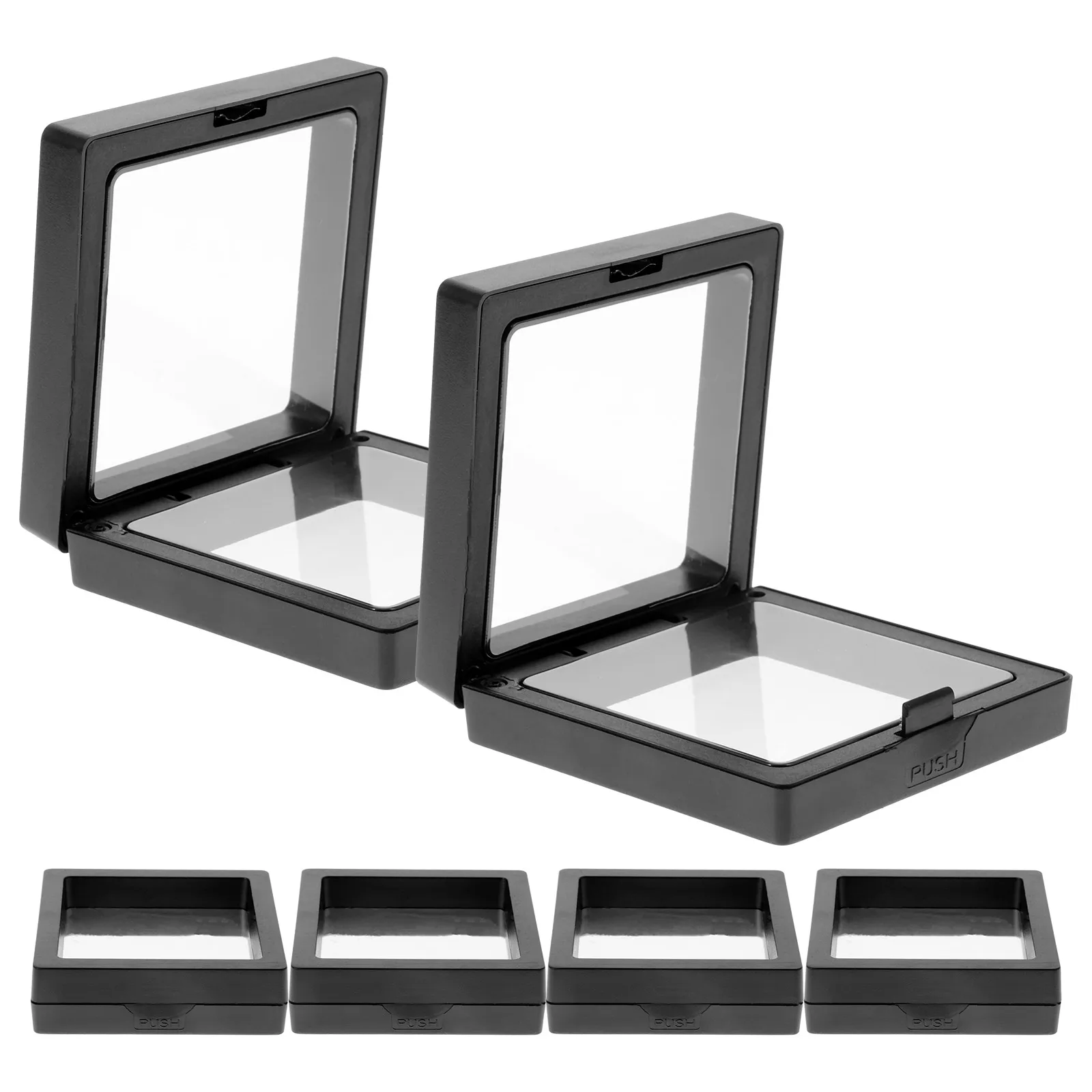 6 комплектов, черные коробки для демонстрации ювелирных изделий 7x7x2 см, прозрачный чехол из полиэтиленовой пленки для колец, браслетов, подарков, упаковки, держатель для хранения