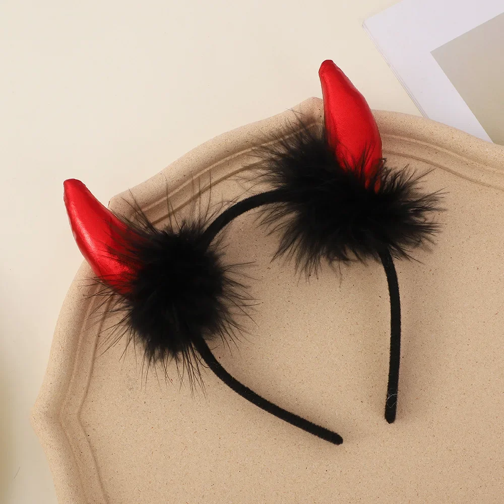 Devil Horn Headband Red Soft Plush Demon Horns Hair Hoop Halloween Devil Ears Costume Headwear Women Men