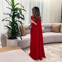Robe de soirée droite rouge Sexy, romantique, Simple, en Stock, robe de Cocktail musulmane, arabe, classique, moderne, longue tenue de fête, en Stock, S-2XL 2