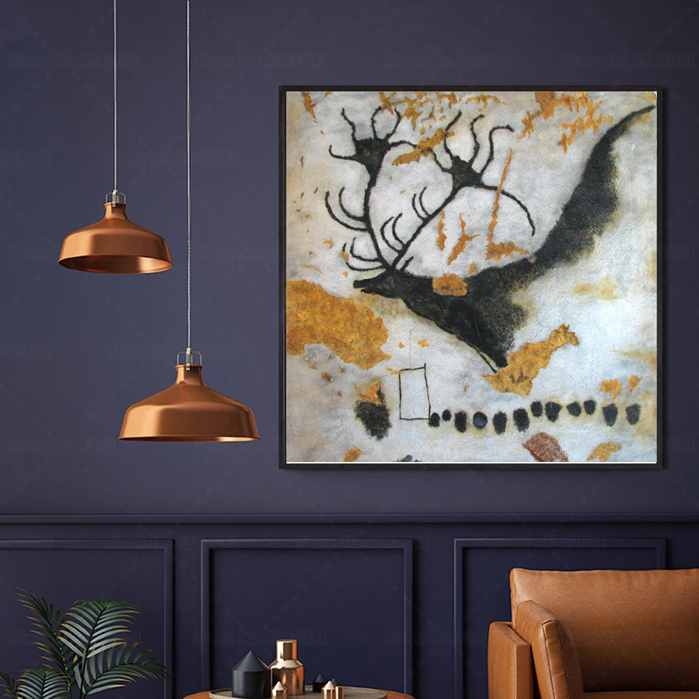 Amazing Lascaux Cave Paintings Megaloceros Giant Deer Canvas Painting 17000 Years Art Work Print Famous World Heritage Decor