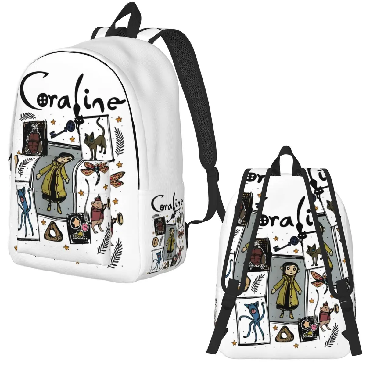 Coraline Halloween Spooky Movie Backpack Elementary High College School Student Bookbag Men Women Canvas Daypack Travel