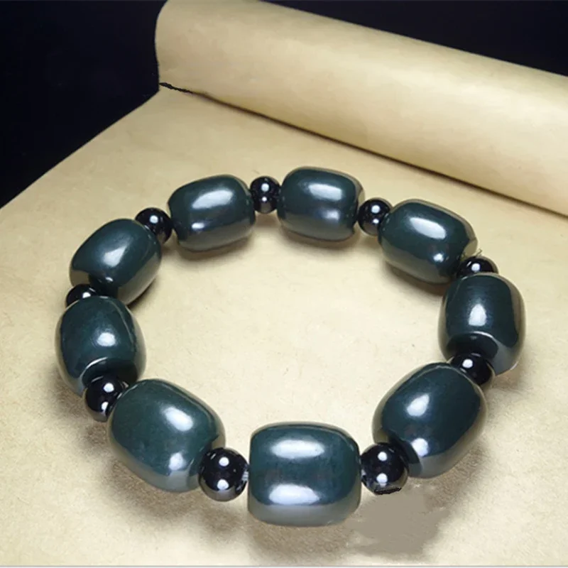 Natural Hetian Jade Bucket beads  Jade Bracelet Jewelry Fine Jewelry Lucky Exorcise evil spirits Auspicious Amulet Jade Bracelet