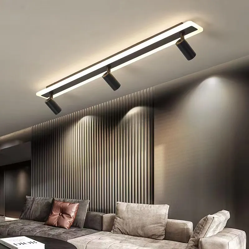 Plafonniers sur rail à LED modernes avec projecteurs, lumière minimaliste pour chambre à coucher, lampes à longue bande, corrigées par salle à manger, hall, couloir