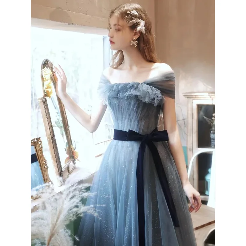 فستان جديد باللون الأزرق الرمادي طويل العرق للسيدات والفتيات والأميرة لوصيفة العروس والحفلات الراقصة #3