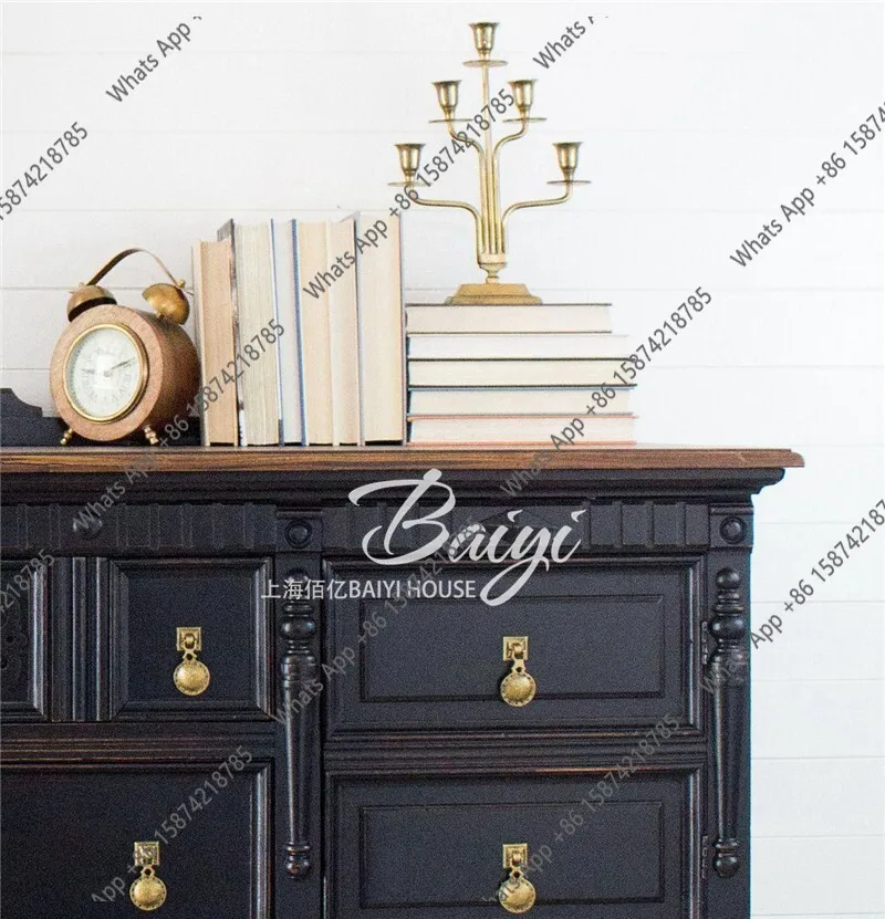 

living room ,decoration high-end carved side storage cabinet French vintage solid wood entryway cabinet American country