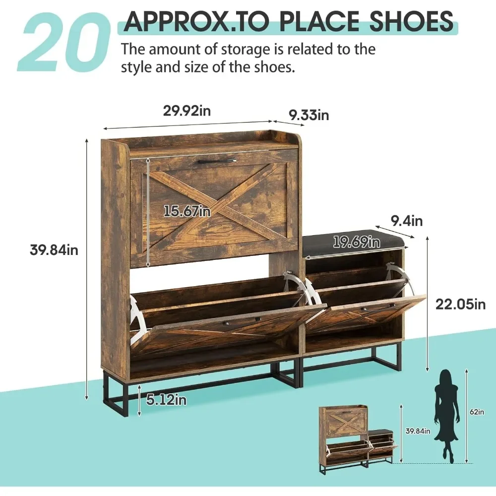 خزانة أحذية ريفية للمزرعة مع مقعد وأدراج تخزين ومقعد مبطن للمدخل