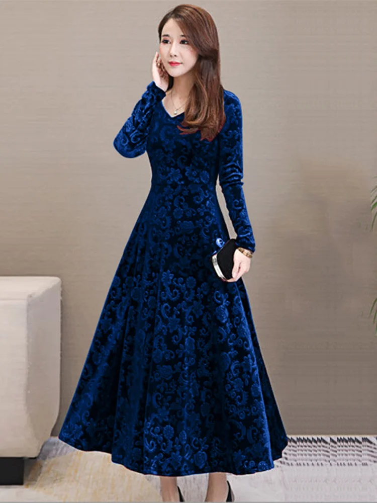 Elegant Velvet Dress Solid Long Sleeve Party Women Sexy V Neck Slim Fit Autumn Fashion Gothic Elbise Vestidos Mujer Femme Winter