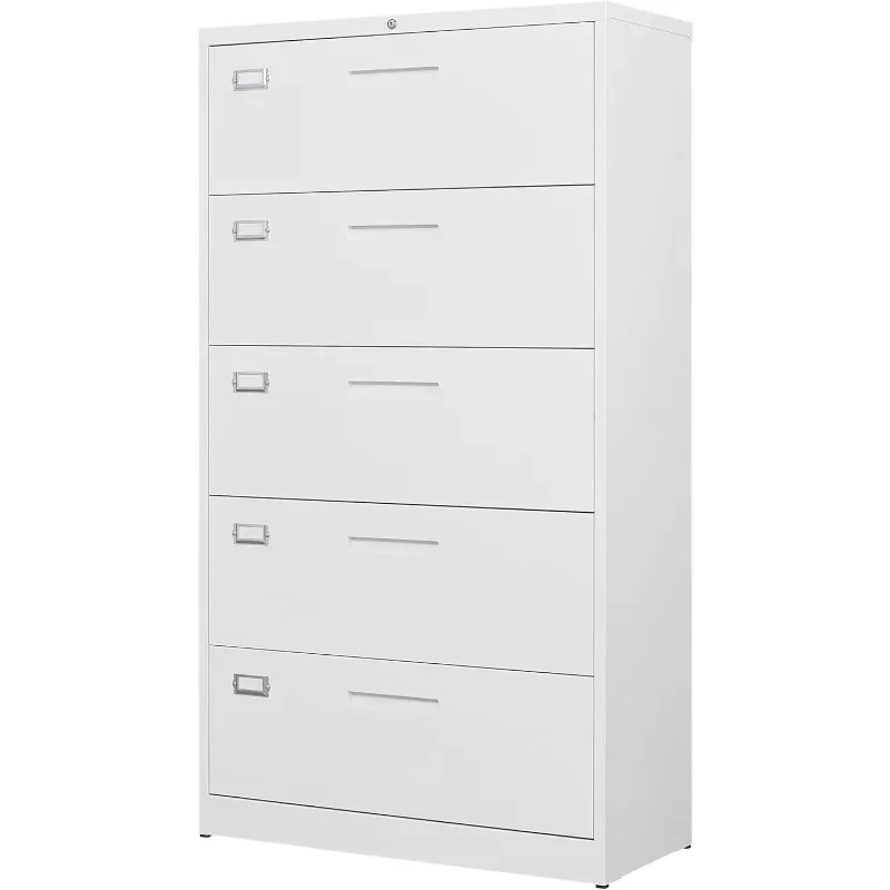 Lateral 5 Drawer File Cabinet with Lock,Metal Wide White Filing Cabinets for Home Office Storage A4/F4/Letter/Legal