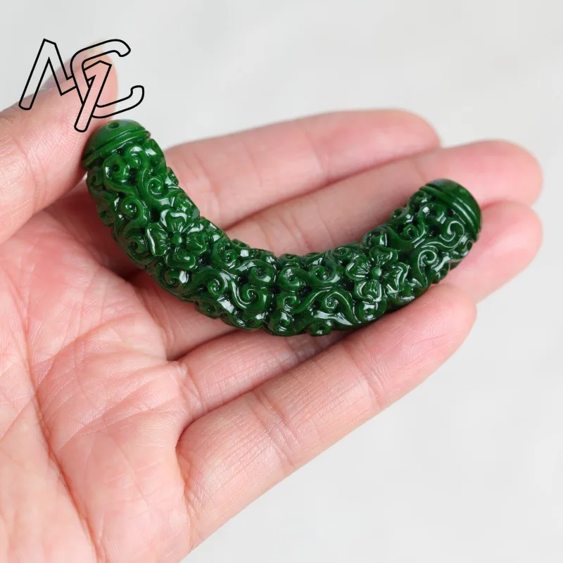 1pc Natural A Green Jade Dragon Bending Strip DIY Bracelet Bangle Charm Jadeite Jewellery Fashion Accessories Amulet Gifts Women view 3